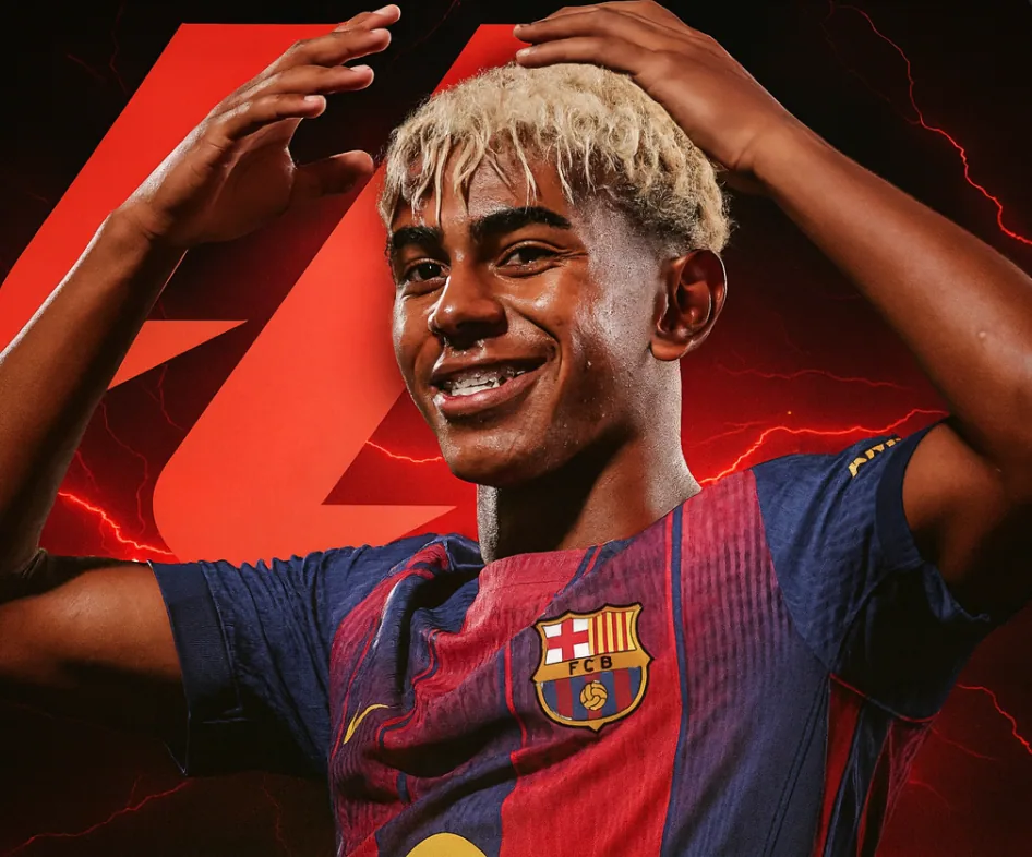 Joueur en maillot du FC Barcelone devant le logo de LaLiga – maillots de Liga