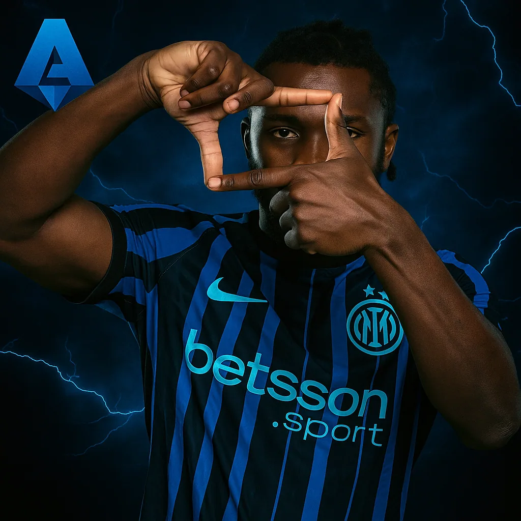 Joueur en maillot de l'Inter Milan devant le logo de la Serie A – maillots de Serie A